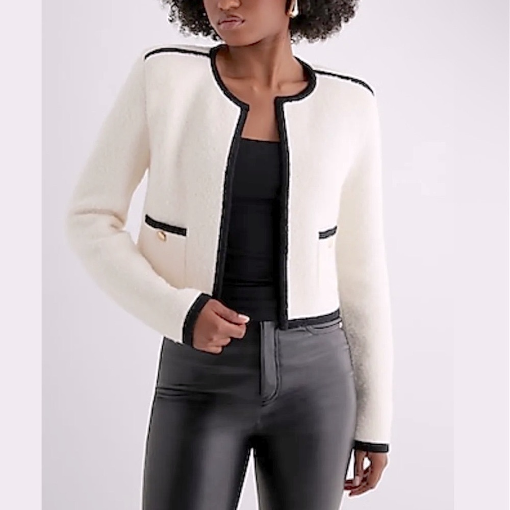 NWT Express Open Novelty Button Front Pocket Sweater Jacket | Chanel Vibes